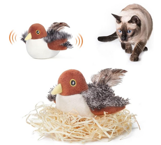 Potaroma Cat Toys Rechargeable Flapping Bird Sparrow, Lifelike Chirp Tweet, Touch Activated Kitten Toy Interactive Cat Exercise Toys for All Breeds Cat Kicker Catnip Toys 4.0 Inches